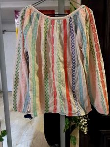 Anthropologie Embroidered Tassel Blouse