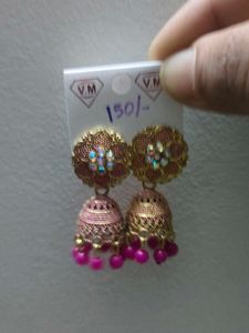 Pink Jhumka Earrings