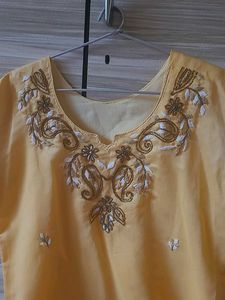 Handwork Kurta With Crochet Lace Sleeve