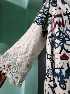white printed abaya