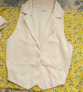 Beige Sleeveless Blazer