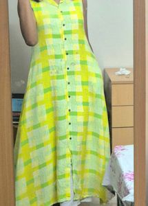 Fusion - Printed Button-Down A-line Dress with Spr