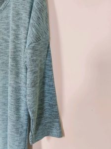 Knitted Sea Blue And Grey 3/4th Sleeve Top