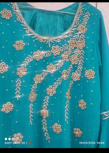 Teal Embellished Kurti