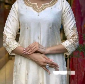 Totaly New Full Embroided Kurta Light Cream Color