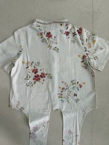 AND Half Sleeves Rayon Off White Tie-Up Shirt