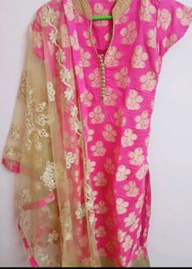 Pink &amp; Gold Embroidered Suit Set