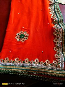 Hand Work Orange Odhni