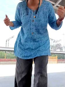 Blue Printed Tunic short kurti