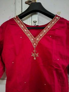 Red Embellished Kurti