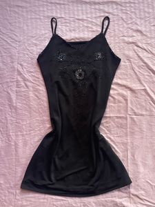 Embellished Black Slip Dress