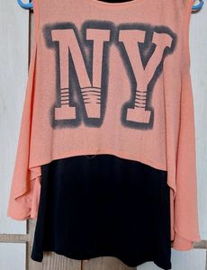 Women Peach And Black Western Top