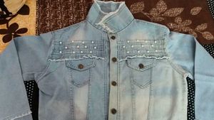Denim Jacket with Pearl Detail