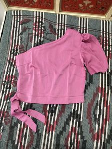 Cute Pink One Side Off Shoulder Top