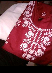 Maroon Embroidered Kurta
