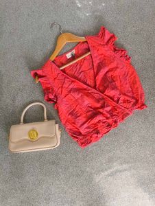 Ruffled Red Wrap Top