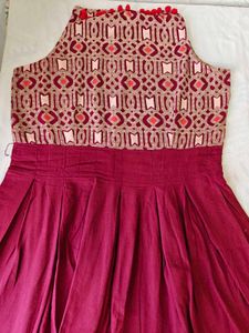 Elegant Maroon Embroidered Maxi Dress