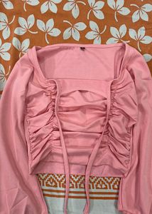 Pink Tie Up Crop Top