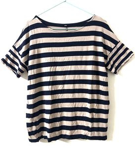 Beige Blue Striped T Shirt
