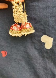 Red Floral Jhumka Earrings