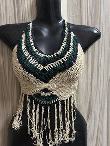 Boho Crochet Halter Top with Fringe