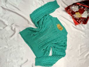 Teal/Sea Green Cropped Knit Sweater💚