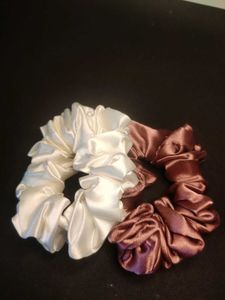Satin Scrunchie Set ( White And Pink )