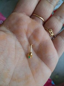 Gold Nose Pin with Green Stone