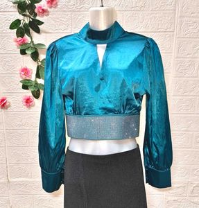 Size S/M 🎁Buy 2 Get 1 Free 🎁Teal SatinCrop Top