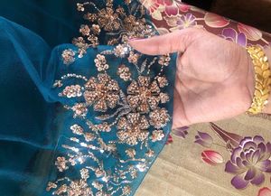 Elegant Teal Embroidered Gown Shirt with