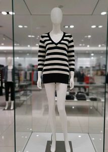 Striped V-Neck Fitted Sweater