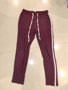 Maroon Joggers with White Stripe