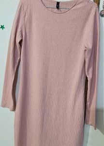 Pink Striped Round Neck Bodycon Dress