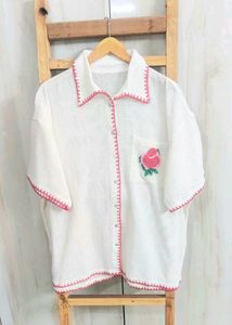 Cute Embroidery Crochet Trim Shirt Size-48