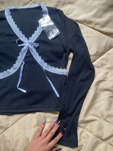 Lace Trim Bow Tie Crop Top