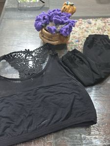 Black Lace Back Tank Top With Arms Cover