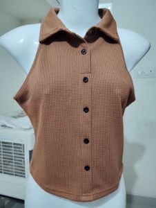 Size S-Brown Halter Top with Buttons