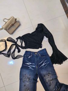 Black One Shoulder Ruffle Top