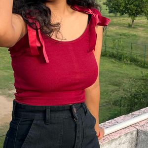 Ribbed Tie-Shoulder Top