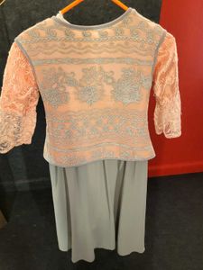 Pastel Pink &amp; Sage  Embroidered Layered Dress