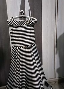 Black And White Striped Off Shoulder Gown