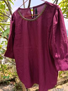 Dark Pink Top With Beaded Neckline