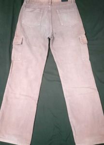 Pink Cargo Flare Jeans
