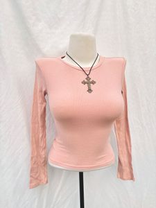 H&amp;M Peach Ribbed Long Sleeve Top