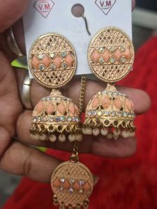 Peach Jhumka Earrings