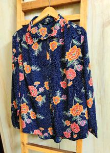 Black Floral Print Shirt Size-44