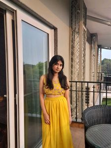 Yellow Crop Top and Skirt Set