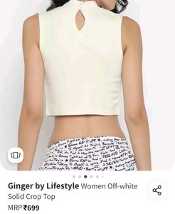 Women Off White Solid Crop Top