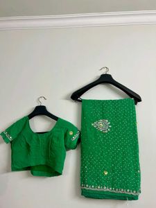 Green Embellished Saree with Blouse💫