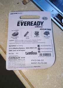 Eveready Ultima AAA battery pack of 4